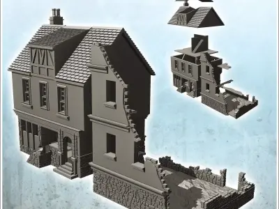 Set of ruined houses with floors and stairs 11 - Modern WW2 WW1  3D print model