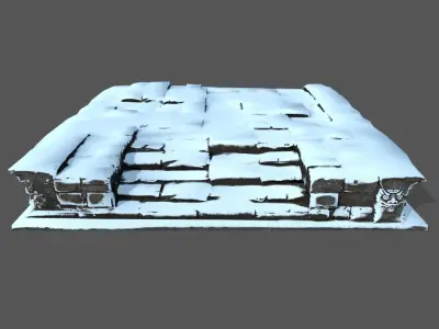 Stairs old building covered in snow Low-poly 3D model