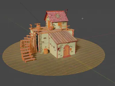 Low Poly House on field Low-poly 3D model