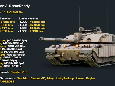  Rigged Tank Challenger 2 GameReady LODs 