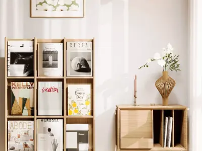 3D model of a floor-standing magazine bookshelf 3D model