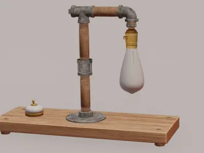 Steampunk Pipe Lamp with LED light bulb 3D model