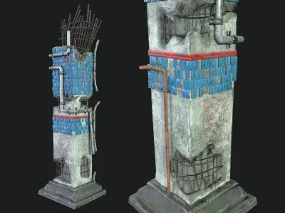 Post Apocalipsis Subway Column Low-poly 3D model