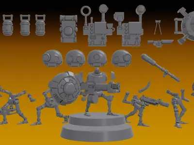 AUXILIARY SERVOCORES - ASSISTANT DROID SQUAD -IN PARTS- 28mm 3D print model