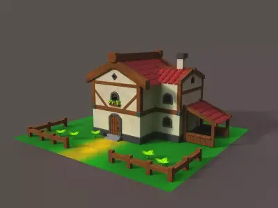 Stylized Medieval Cottage- house- Modular Stylized 3D Asset  Low-poly 3D model