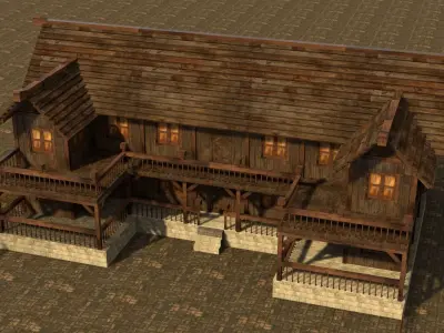 old village medieval city house low poly Low-poly 3D model