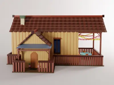 Classic wooden house Low-poly 3D model
