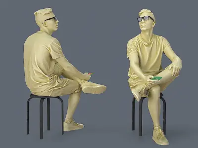 Sitting Observer Young Man in Casual T-shirt and Shorts 3D model