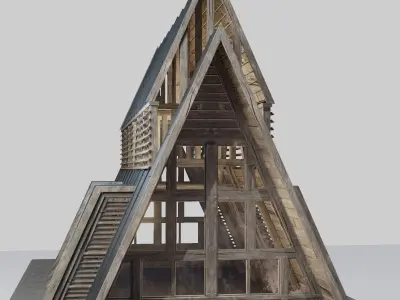 Triangular Wooden Modern House Low-poly 3D model