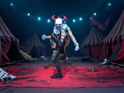 Demon Clown with Grinning Face in Ruined Circus Low-poly 3D model