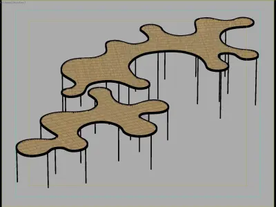 Organic Outdoor Canopy Sunshade with Wooden Decking 3D model