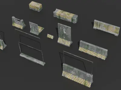 Dirty Concrete Street Barrier Collection Low-poly 3D model