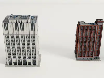 Classic American Apartment Building Collection Low-poly 3D model