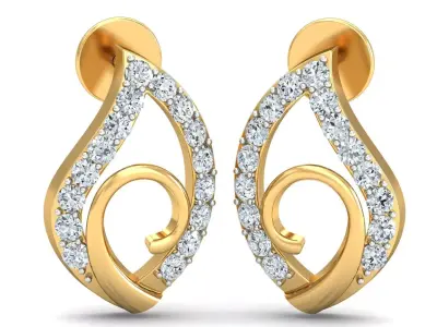 Yellow gold diamond  earring-P2 E-46 3D print model