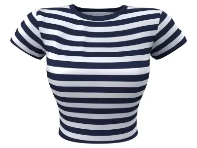 Striped Crew Neck Vintage Crop T-Shirt Top Low-poly 3D model