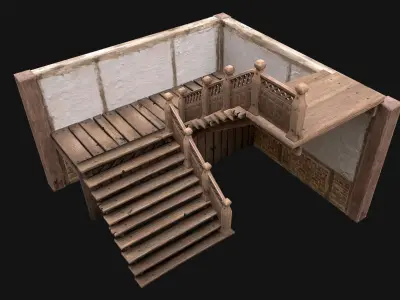 Staircase in a Medieval Room Low-poly 3D model