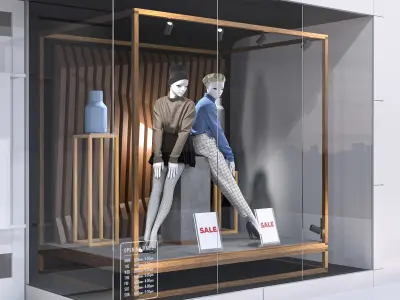 Shop front with female mannequin 001 3D model