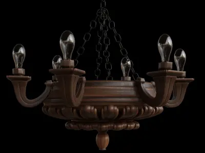 Royal Antique Wooden Chandelier with LODs Low-poly 3D model
