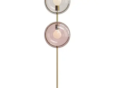 ORBITAL floor lamp with two round glass shades and gold base 3D model