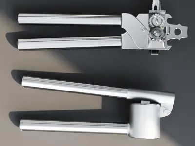 Garlic press and a can opener Low-poly 3D model