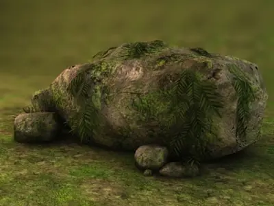 Mossy rocks and plants 3D model