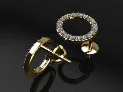 Round Halo Diamond Stud Earring Large Size 3D print model