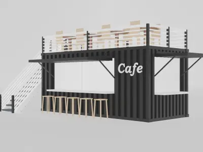 container cafe Low-poly 3D model