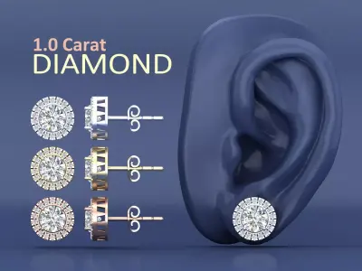 Classic 1-Carat Diamond Studs Earrings with Diamond Pave Setting 3D print model purchase
