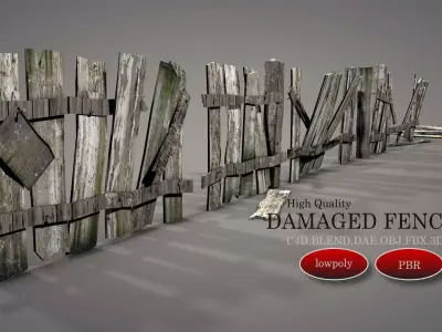 Damaged Fences Low-poly 3D model