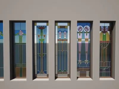 Floral Stained Glass Window pack  Low-poly 3D model