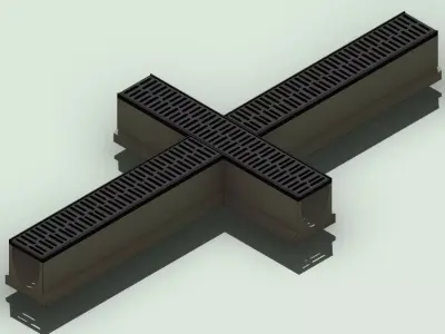 Concrete Trench Drain Cross Junction V150 with Slotted Grate 3D model