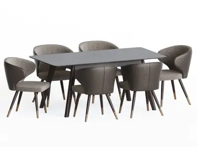 Dining Set table with six chairs 3D model