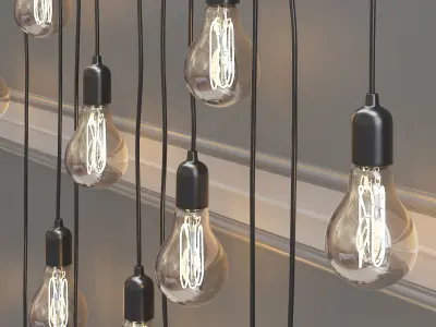 light-01 many light bulbs hanging on wall 3D model