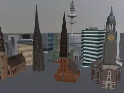 Hamburg High Rise Pack Low-poly 3D model