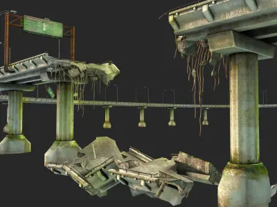 Broken Bridge Low-poly 3D model