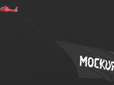  Black Huge Aerial Mockup Banner with Helicopter 