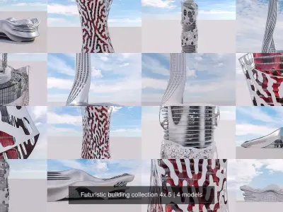 Futuristic building collection 4x 5 3D Model Pack