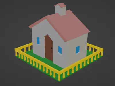 House with fence Low-poly 3D model