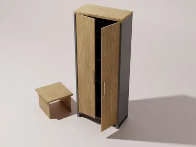 Wood Metal 2-Doors Office File Cabinet with Center Table Low-poly 3D model