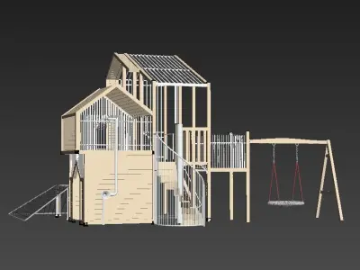 Children wooden playhouse playground 3D model