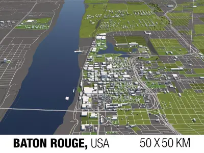 Baton Rouge Louisiana 50x50km 3D City Map 3D model