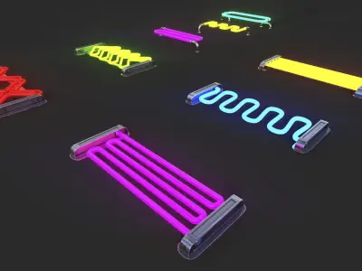 CyberPunk Neon Lamps Set Low-poly 3D model