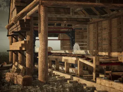 Lumber Mill 37 Assets Low-poly 3D model