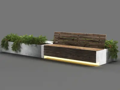 bench1149 concrete bench with plants in it 3D model