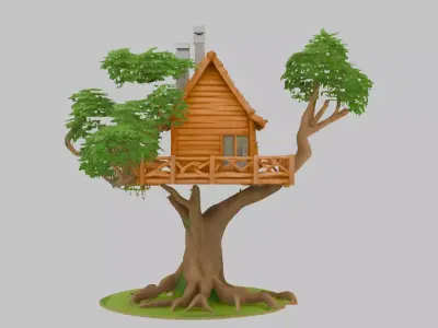 Amazing Wooden Treehouse Low-poly 3D Model Low-poly 3D model