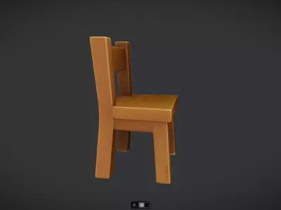 Simple wooden chair cartoon style 3D model