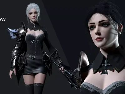 Bishop - Game Ready female character in armor and holding sword Low-poly 3D model