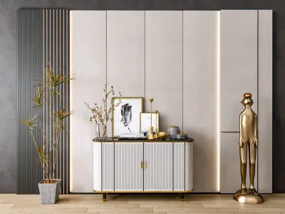 Sideboard with wall panel and flooring 9 3D model