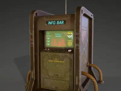 Cyberpunk info ticket machine Low-poly 3D model