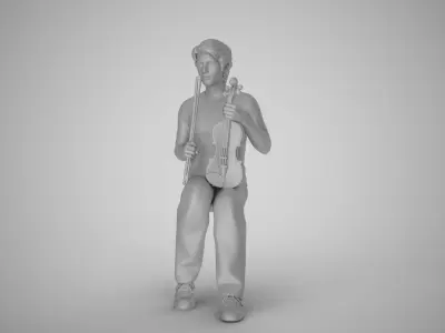 Man Sitting with Violin 3D print model